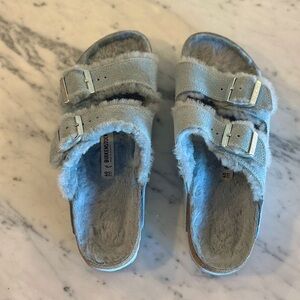 Birkenstock Arizona Shearling Light Blue Suede